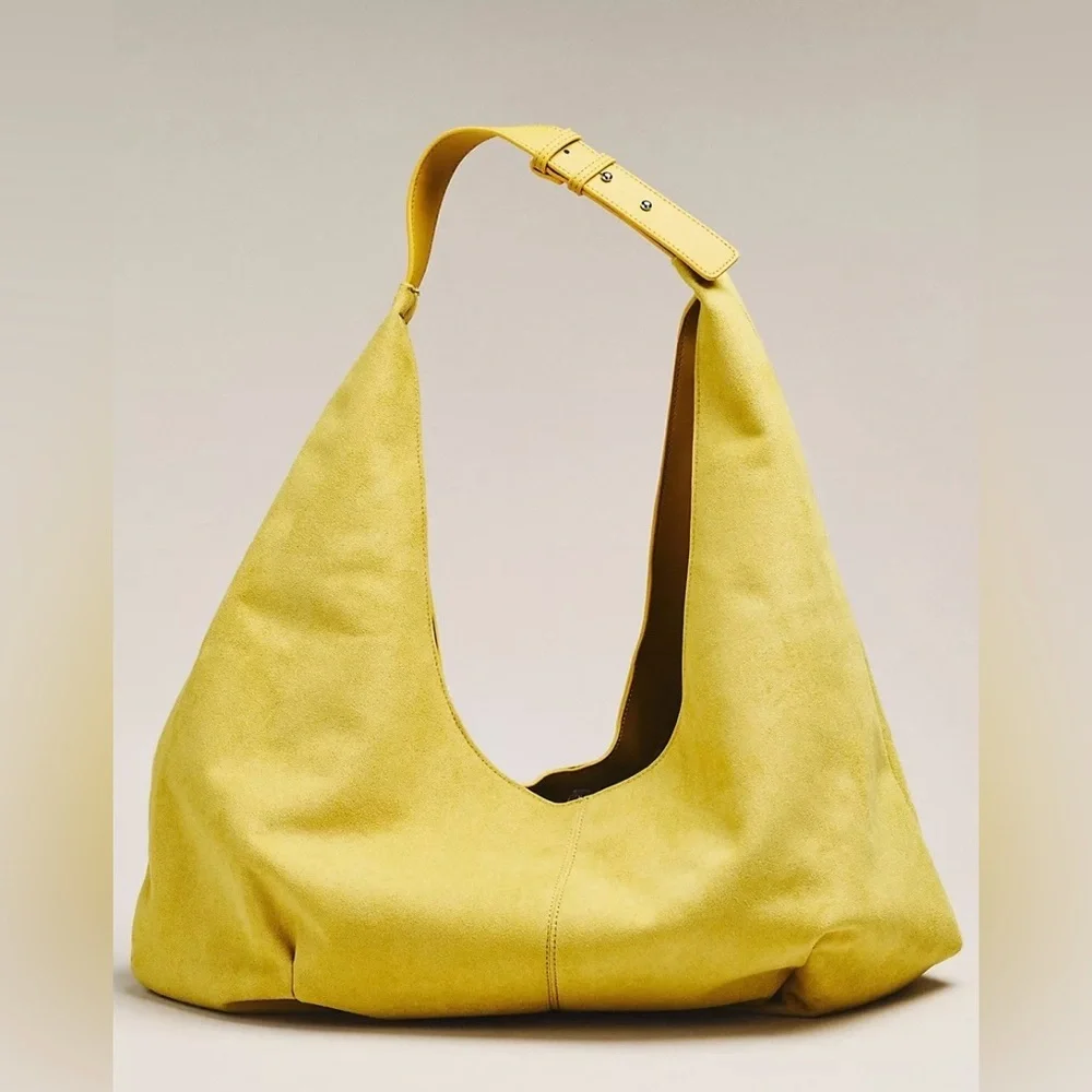 NWT Anthropologie Large Faux-Suede Slouchy Tote Elegant Yellow Hobo Bag